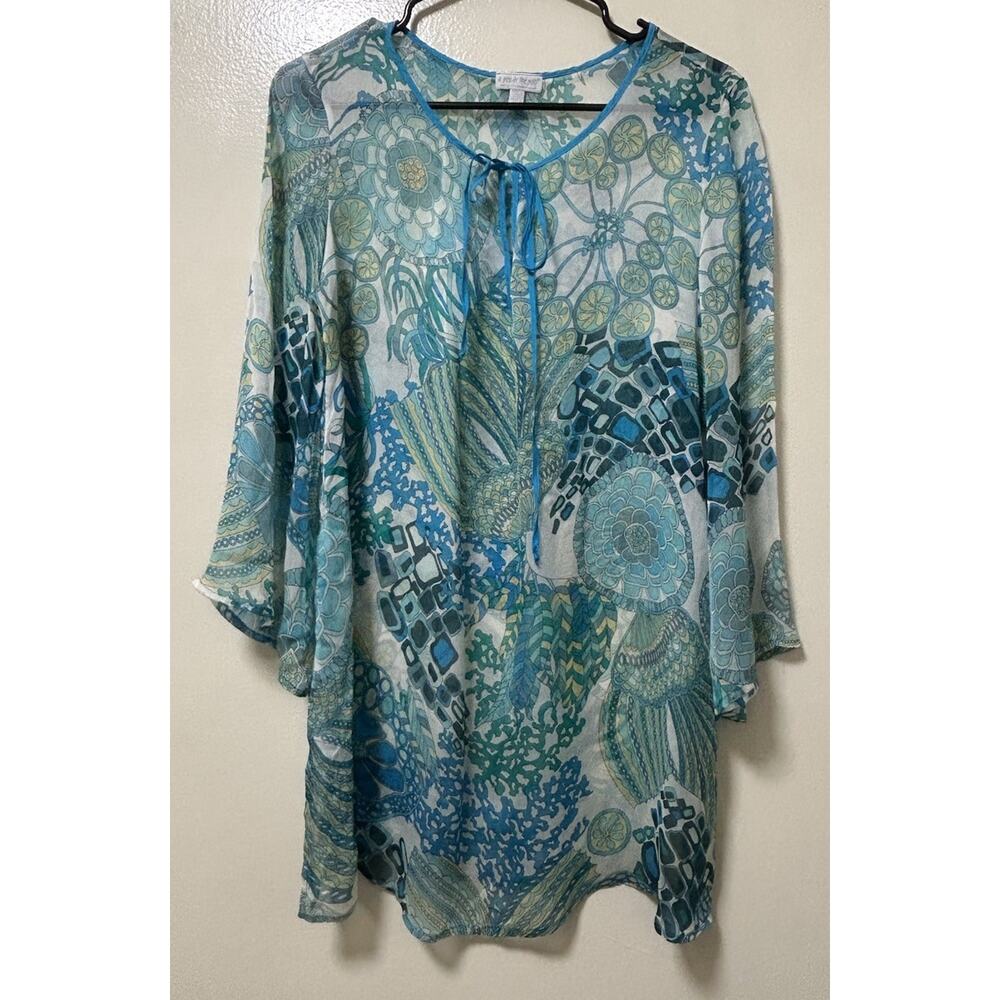A Pea In The Pod Women's Blue Sheer Silk Floral Maternity Top Blouse - Size S/M
